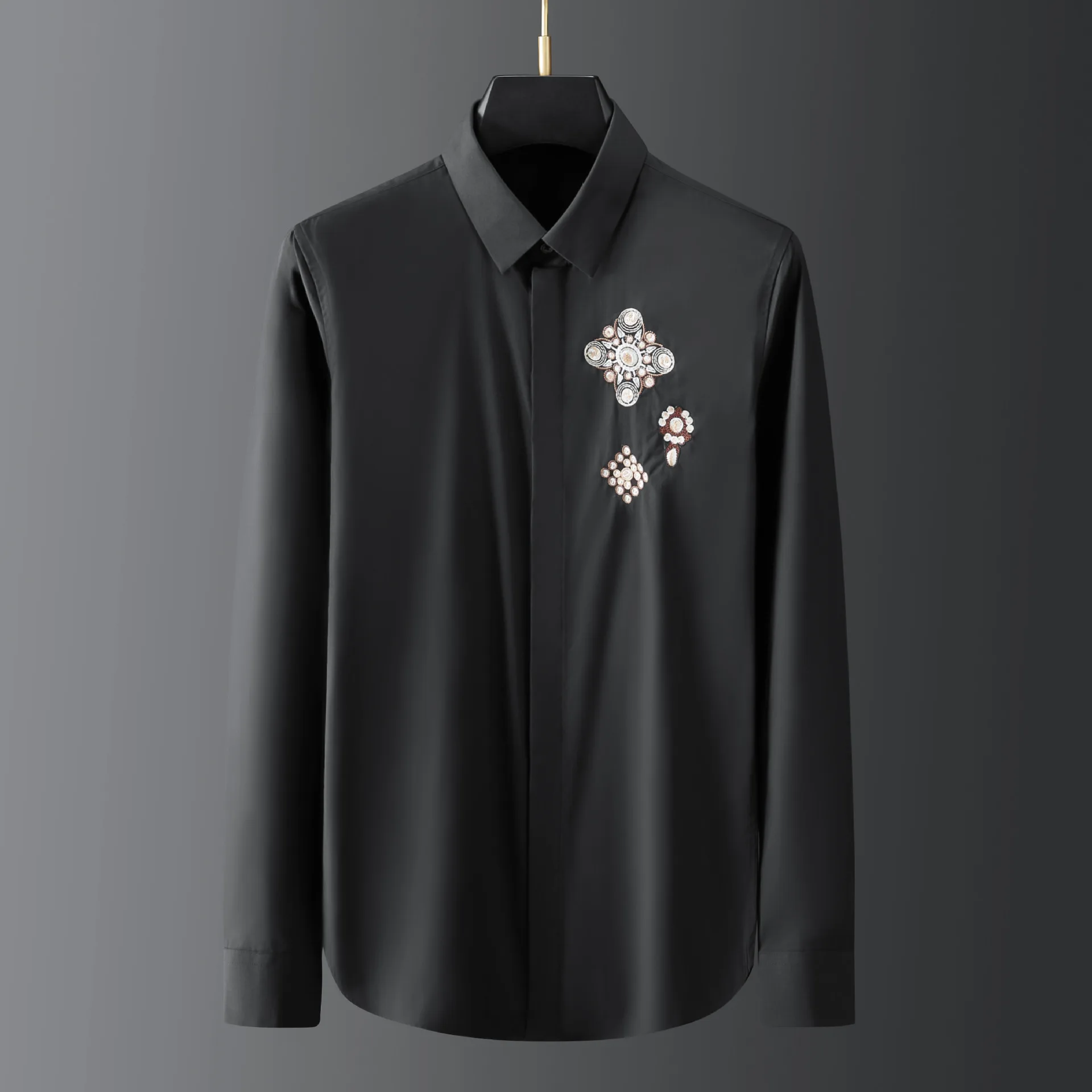 Embroidered Long-sleeved Shirts Men Luxury Business Casual Dress Shirt High-quality Social Tuxedo Banquet Party Shirts 2024