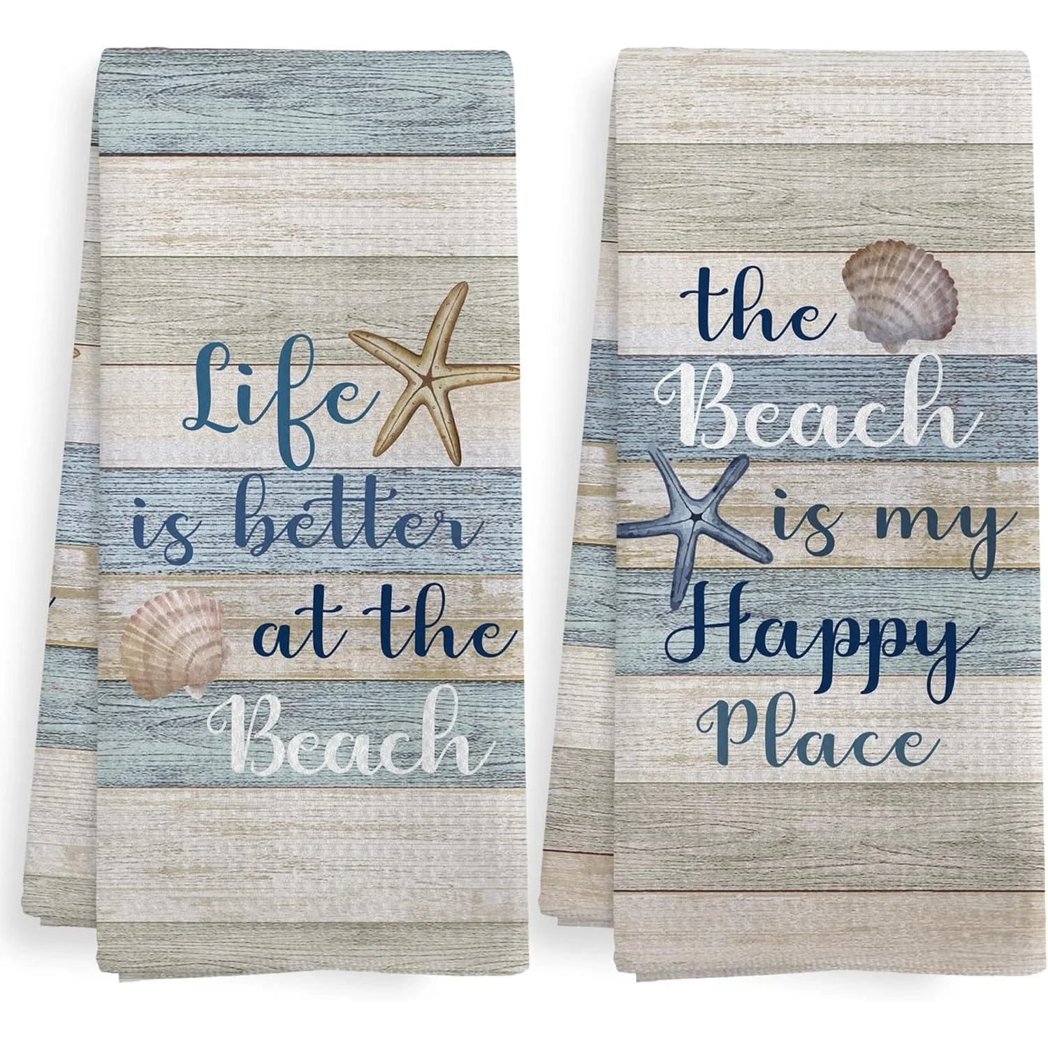 Seaside beach kitchen towel and dish towel set (2 pieces), beach style decoration, nautical theme bathroom decoration