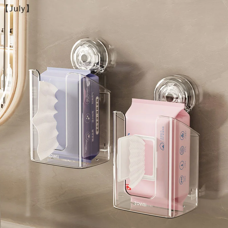 Suction Cup Tissue Box Wall Mounted Large Capacity Wipe Container Punch Free Wet Wipes Dispenser For Kitchen