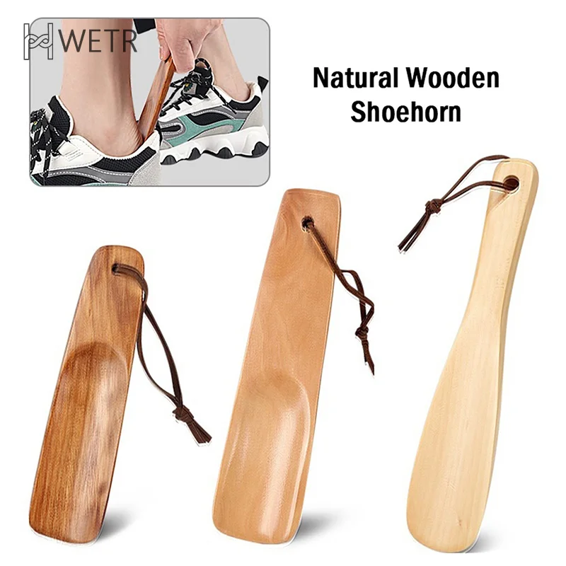 1PC Solid Wood Shoehorn Wooden Shoe Horn Portable Craft Long Handle Shoe Lifter Shoes Accessories