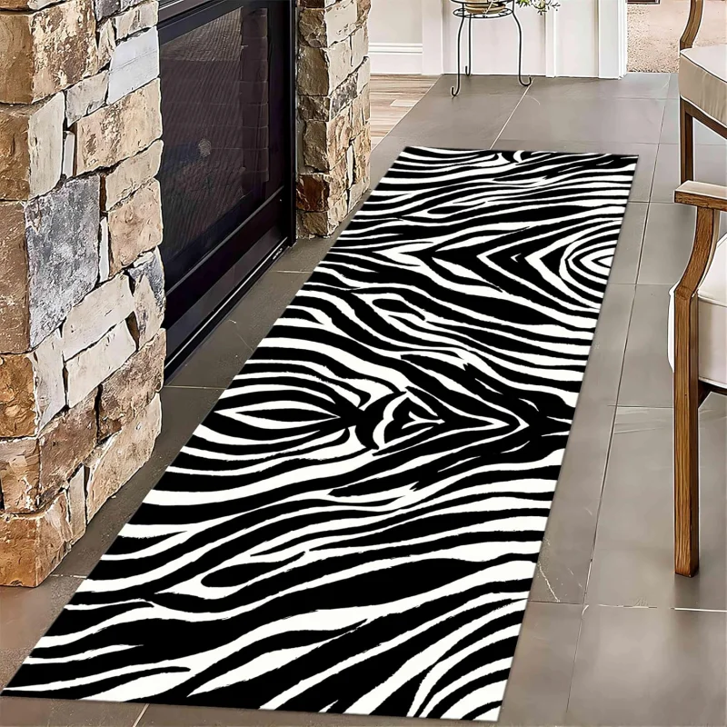 VIKAMA Modern Zebra Stripe Long Runner Mat Anti Slip Soft Floor Rug Animal Print Aesthetic Hallway Home Decor Carpet