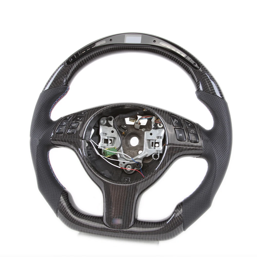 For Leather Car Steering Wheel Fit E46 m3 Car Carbon Fiber Steering Wheel with Shift Light LED Racing Car Steering Wheel