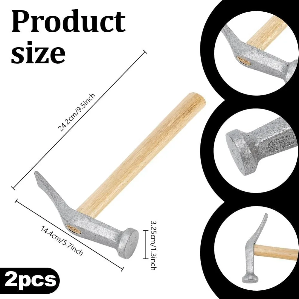 2pcs Shoe Repair Hammer Wooden Handle Leather Craft Tool Shoes Repair Making Tool Cobbler Hammer for Leather Work Shoemaking