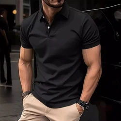 2025 New Independent Station Ebay Amazon Cross-border Men's Casual Solid Color Button Short-sleeved T-shirt POLO Shirt