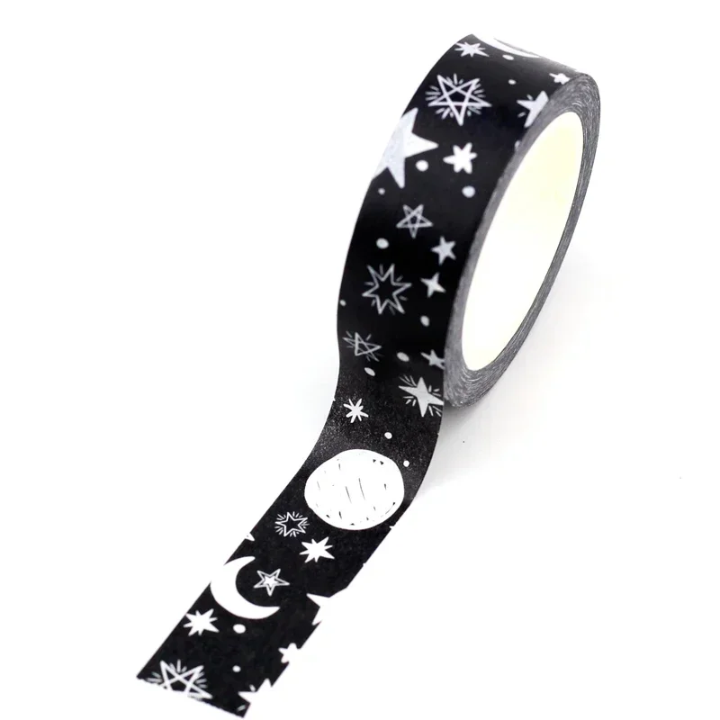 NEW 1PC 10M Decorative Black and White Japanese Washi Tape Set DIY Journaling Adhesive Moon Masking Tape Cute Stationery