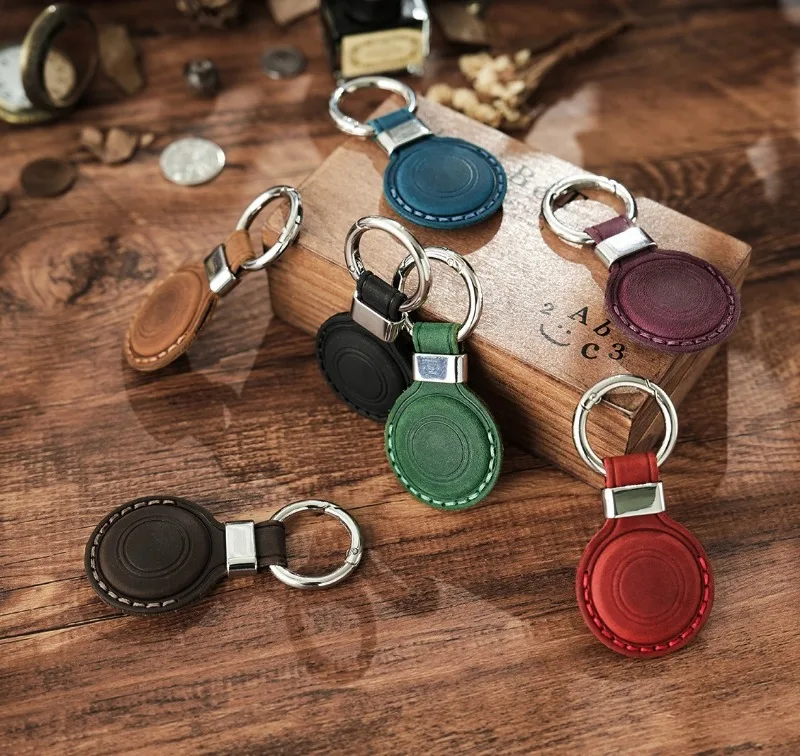 Echtes Leder AirTag-Etui für Apple AirTag, Tracker-Halter mit Schlüsselring, kratzfeste Anti-Verlust-Hülle für Haustierhalsbänder – Detail 14