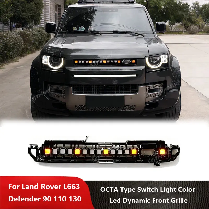 Image of Offroad 4x4 Zubehör OCTA Typ LED Dynamischer Frontgrill für Land Rover 2020-2026 L663 Defender 90 110 130 mit Farbwechsel-Beleuchtung