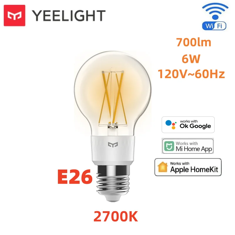 Yeelight Smart LED Filament Bulb E26/E27 Retro Smart Bulb 500/700 Lumens 6W APP Control is For Mi Home Homekit SmartThings Alexa