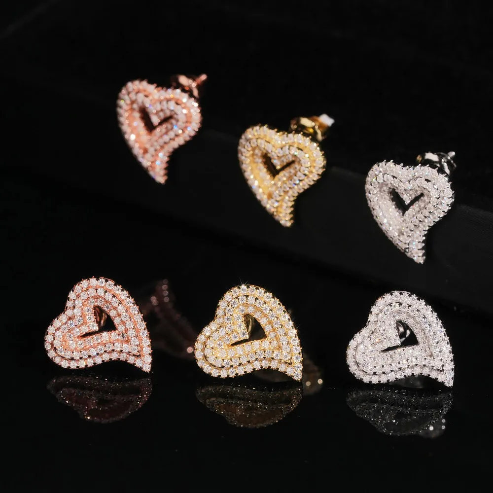 S925 Silber Herzförmige Moissanit-Ohrstecker mit Schraubverschluss, Hip-Hop Rock Stil für Männer und Frauen, Weißgold Liebes-Ohrringe, Testergeprüft, GRA-Zertifiziert, Geschenk – Detail 2