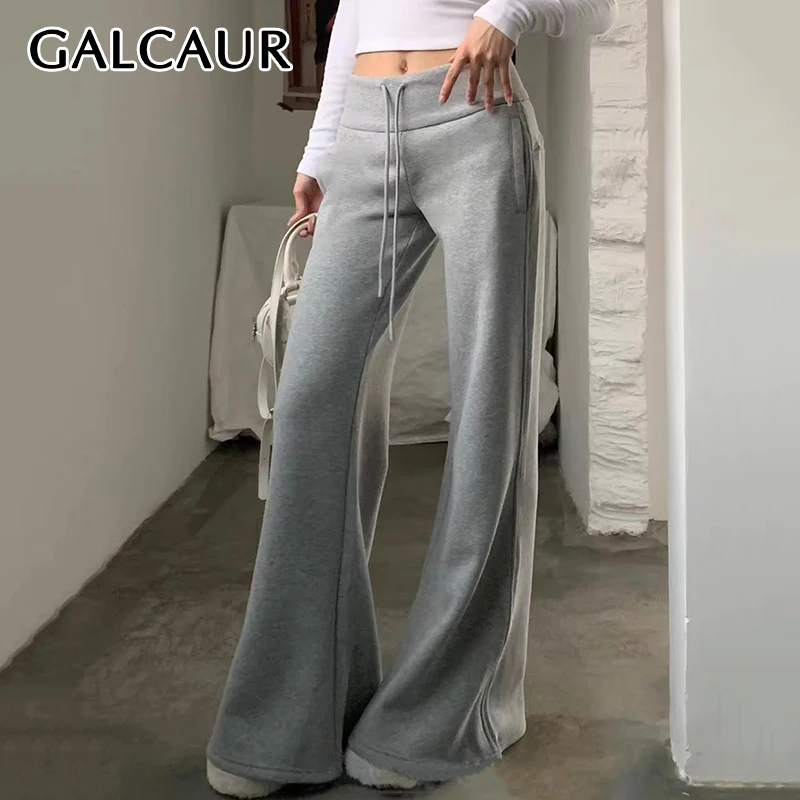 

GALGAUR Spliced Drawstring Design Sport Pants for Women High Waist Solid Casual Long Style Flare Trousers Female Clothing Autumn