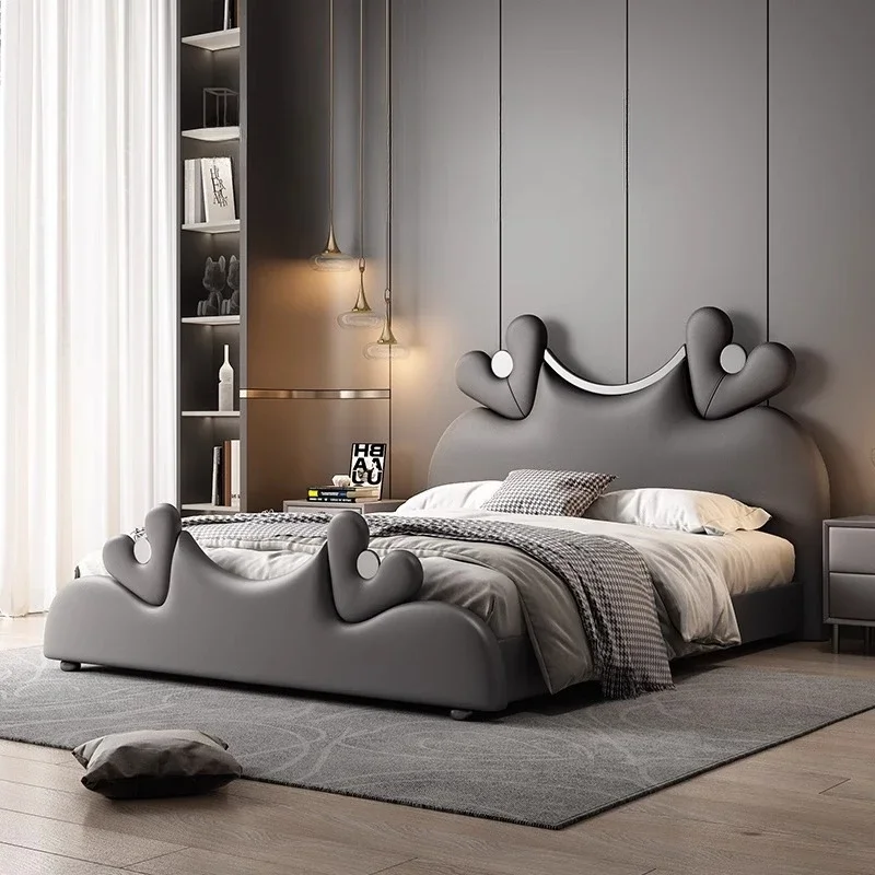 

Headboard Decoration Luxury Double Bed King Size Shelve Leather King Size Twin Bedroom Cama Bed Lit Wood Modern Furniture