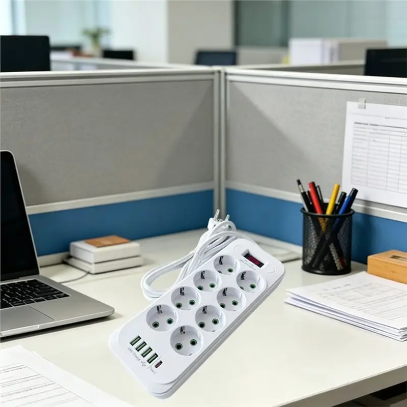 [A93Z!】 Power Strip 13 In 1 EU 2500W Surge Protector With 2M Cable 8 AC Outlets 4 USB Type C Charging Extension Socket EU Plug