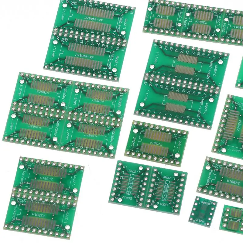 carte PCB adaptateur tournant vers DIP, plaque convertisseur, SOP, MSOP, SSOP, TSSOP, SOT23, 8, 10, 14, 16, 20, 28, SMT vers DIP, 35 pièces