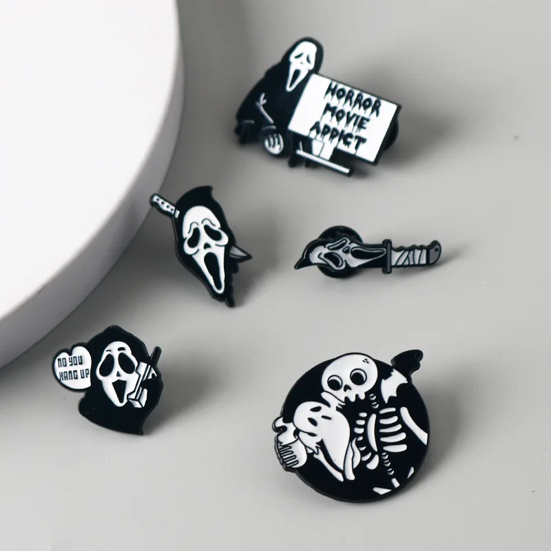 5pcs Punk Skull Alloy Brooch Cartoon Badges Fashion Jacket Backpack Jewelry Clothes Collar Lapel Pin Accessories Halloween Gift