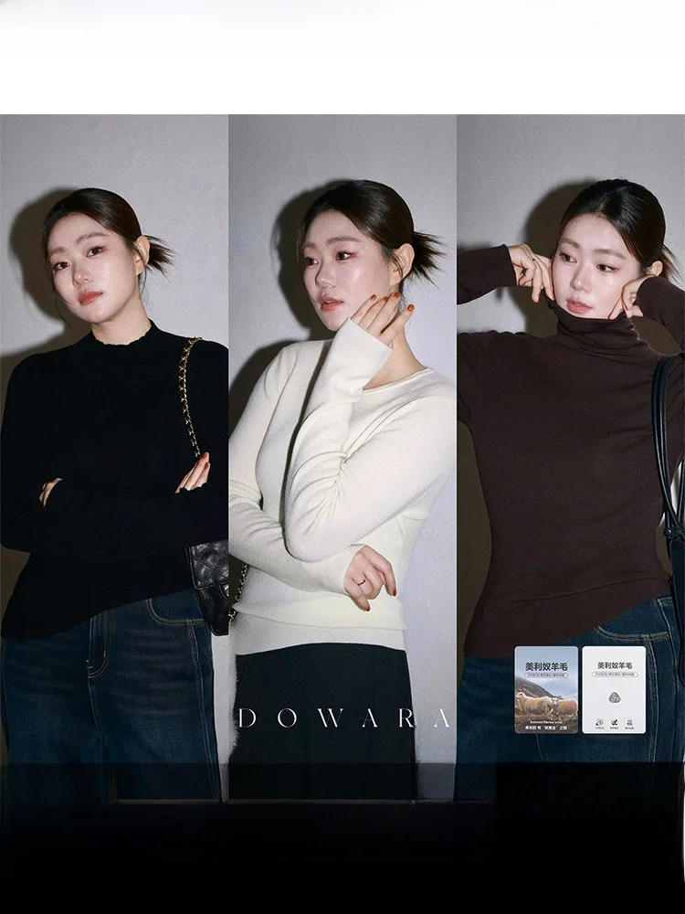 

Han Bla Label шерстяной вязаный длинный женский топ модный зимний термослойный корейский крой прямого кроя