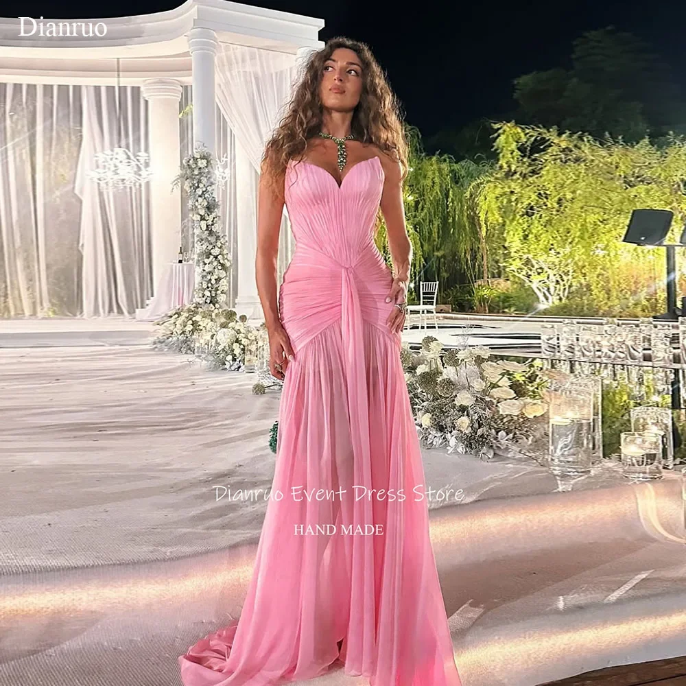

Dianruo 2025 Pink Pleated Evening Dresses Ruched Chiffon Long Dresses For Women Sweetheart High Quality Prom Gowns Customized