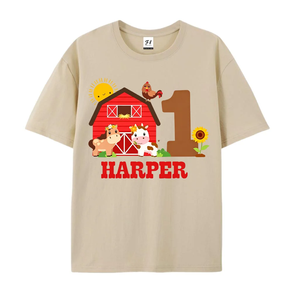 Girls T Shirt Farm Animals 1st Birthday Graphic Print Short Sleeve Cotton Oversized Casual Loose Tee Tops Clothing