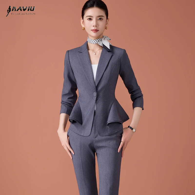 

NAVIU Elegant Women's Suit Set Autumn Winter Fashion Temperament Interview Formal Slim Blazer And Pants Office Ladies Work Wear