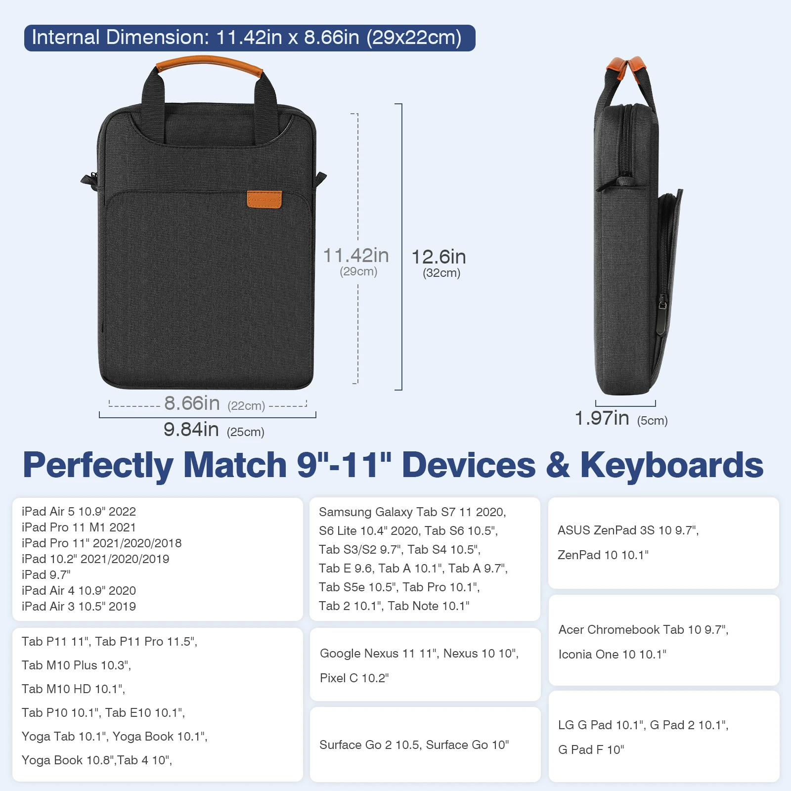 Наплечная Сумка для планшета 9-11 для iPad Pro 11 2021-2018, iPad 10,2, iPad Air 4 10,9, iPad 9,7, Surface Go 3/2, Galaxy Tab A 10