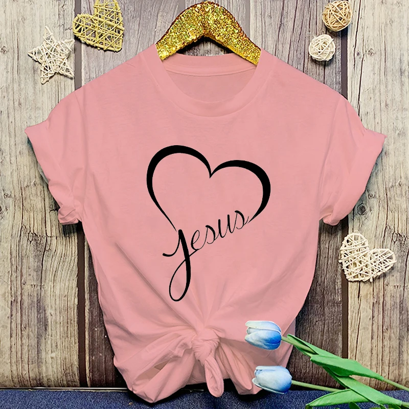 Nuevas camisetas con stampa deamore de Gesù cristianismo camisetas informales de verano para mujer camisetas de manga