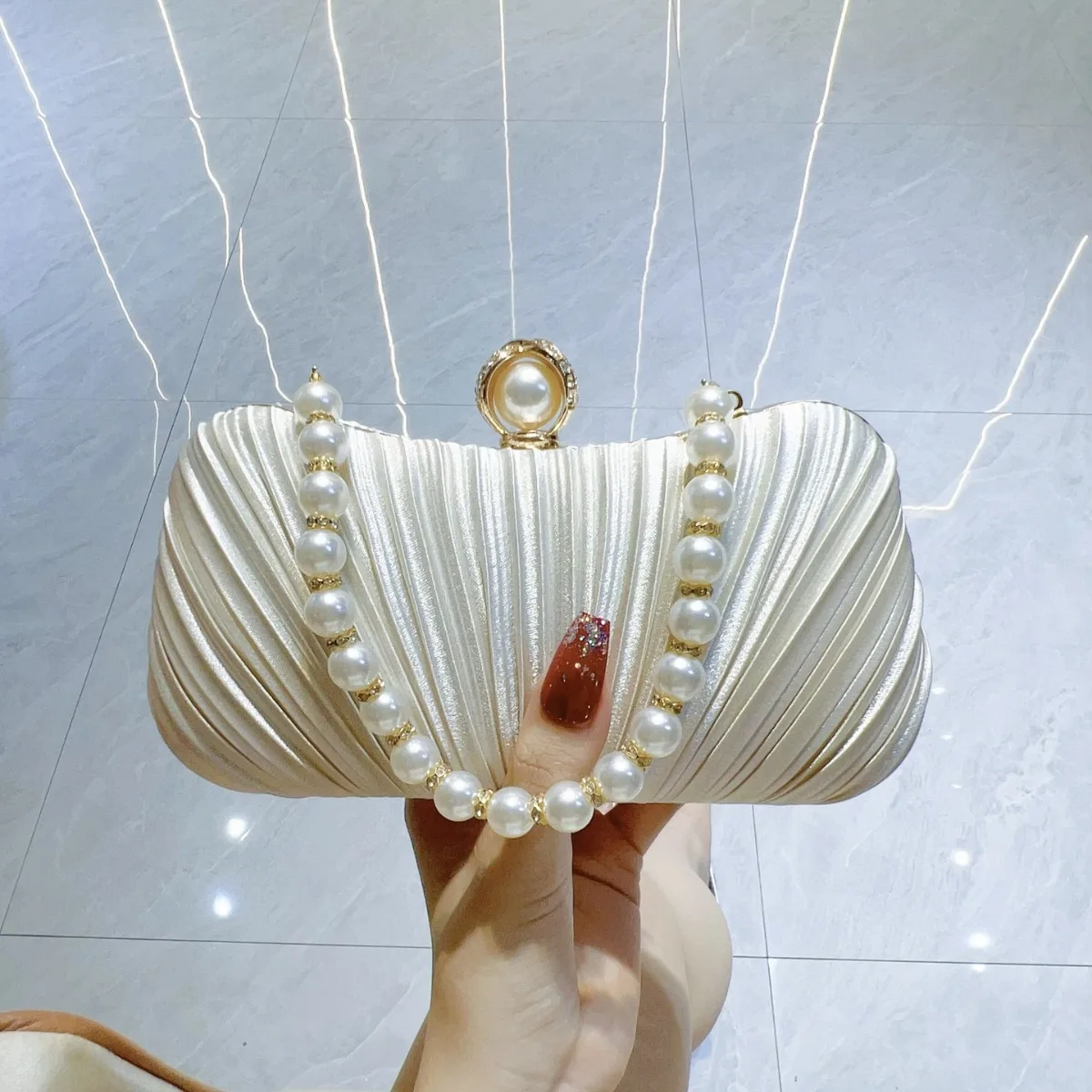 

New Cross-Border Pleated Evening Bag Handheld Socialite Style Bag Hundreds of Pleats Slant Crossbody Evening Dress Bag Small Han