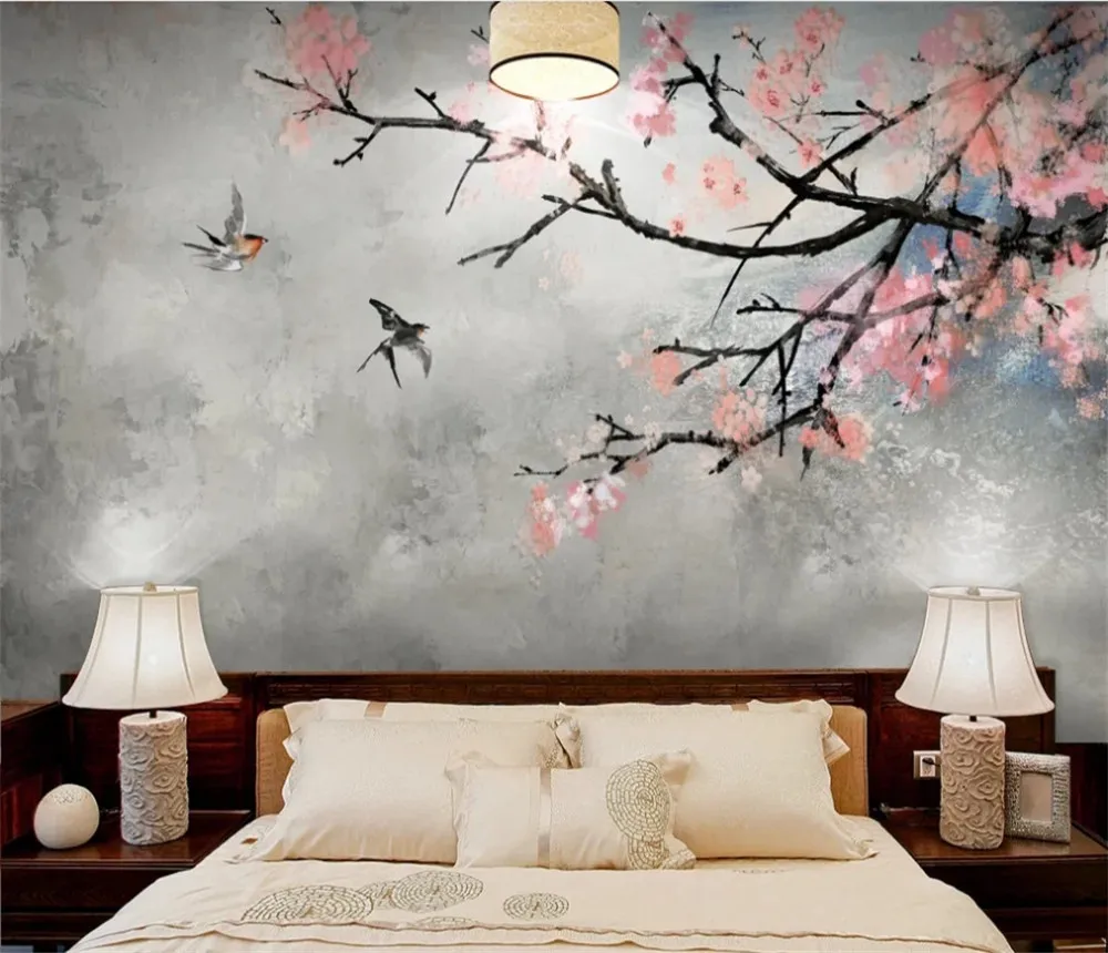 

Xuesu Customized waterproof wallpaper, simple and fashionable flower-and-bird ink-wash wallpaper