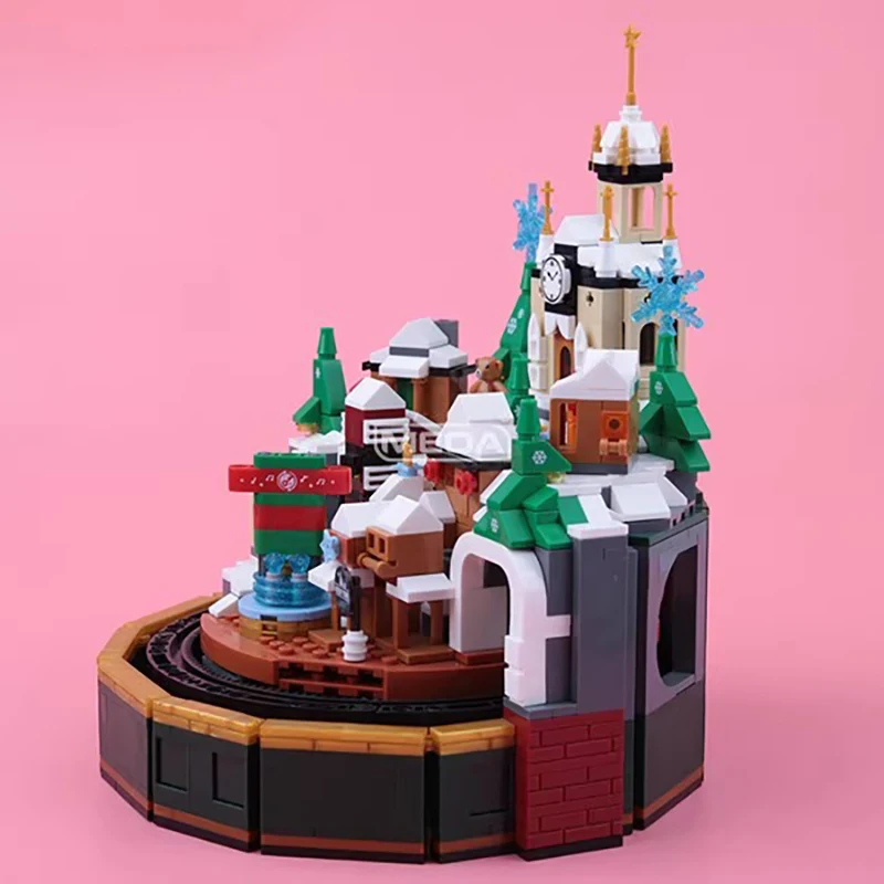 1248 Uds DIY bloques de arquitectura de tren de Navidad Castillo de Navidad bloques de construcción con caja de música niños cumpleaños montar ladrillos regalos