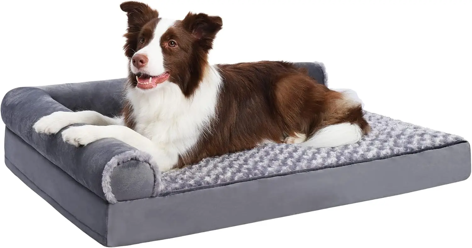 

Orthopedic L-Shaped Dog Couch Bed with Waterproof Lining, Removable Washable Cover & Nonslip Bottom, Gray
