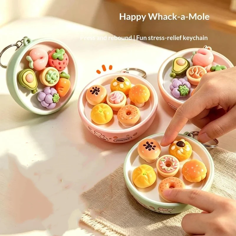 Stress-Relief Simulation Food Play Button Dessert Mole Machine Keychain - Fun Stress-Relief Children's Bag Pendant