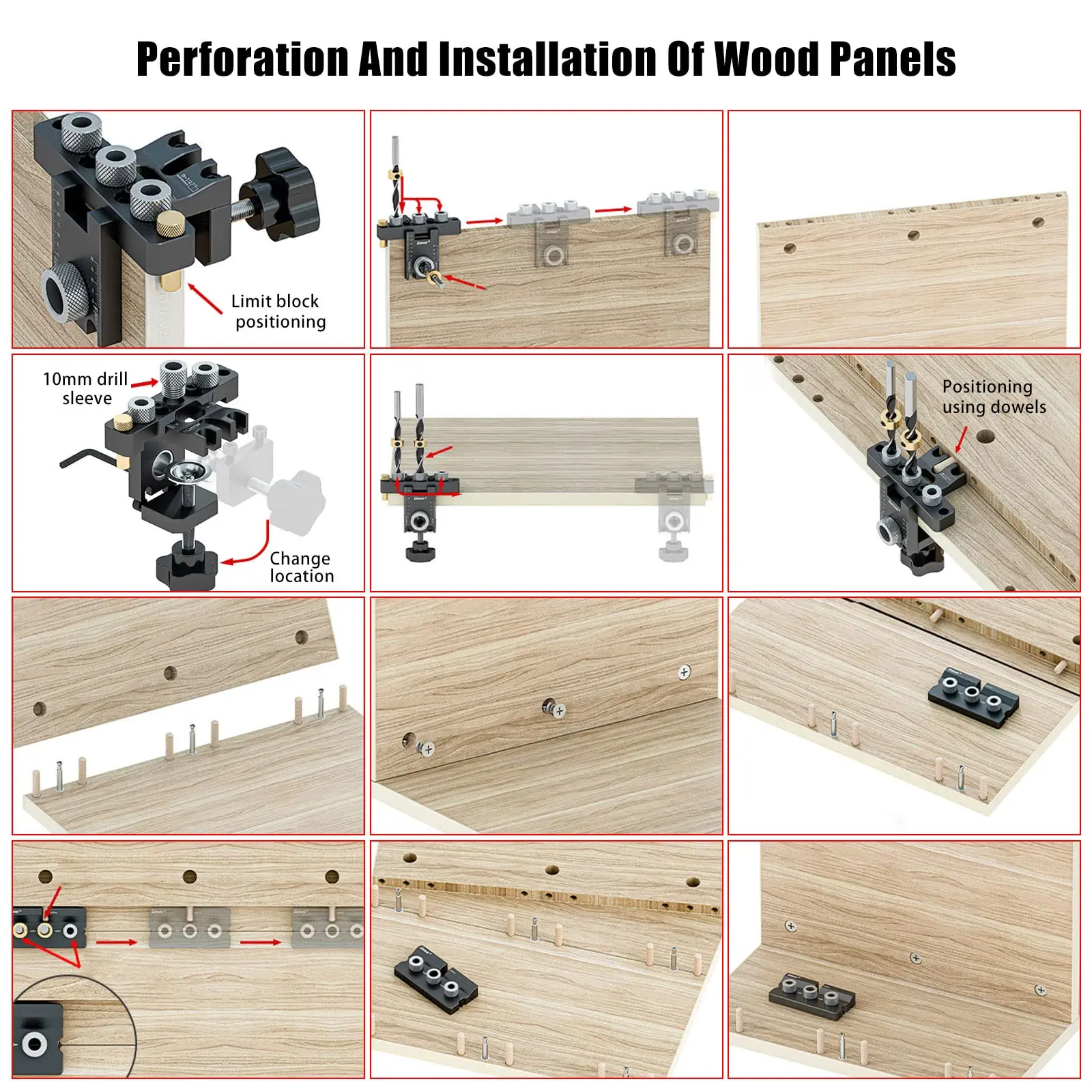 Plantilla para agujeros de bolsillo para carpintería, guía de perforación, localizador, perforadora, herramienta de bricolaje, 3 en 1, ajustable,