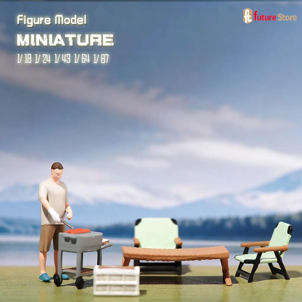 

Miniatures Figure 1/87 1/64 1/43 1/24 1/18Barbecue Tables Chairs Male Mini Figurines Doll Model Outdoor Scene Props Display Toys