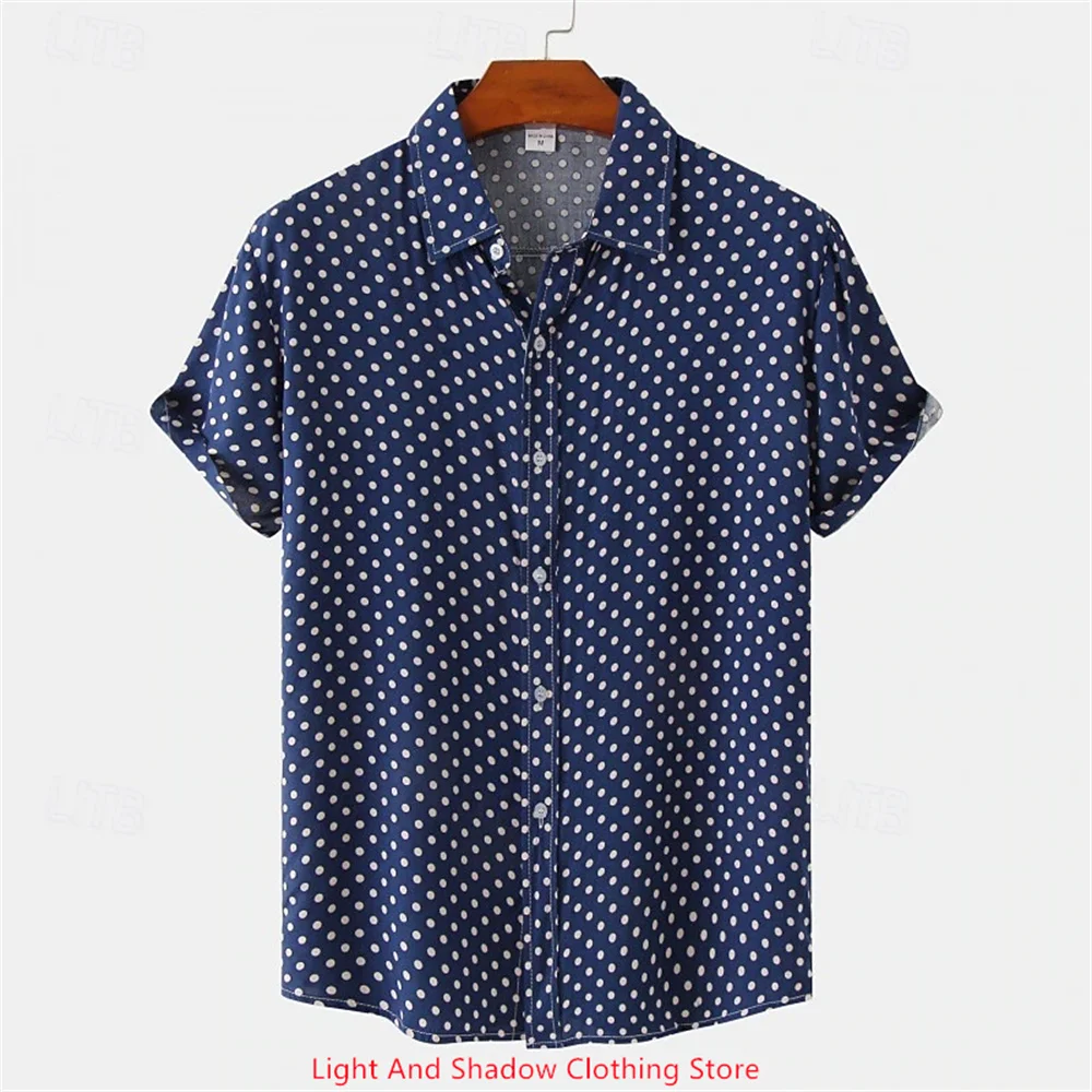 Men's Fashion Shirt Polka Dot Printed Short Sleeve Top Hawaii Casual Men's Collar Button Top Comfortable Soft Fabric XS-5XL