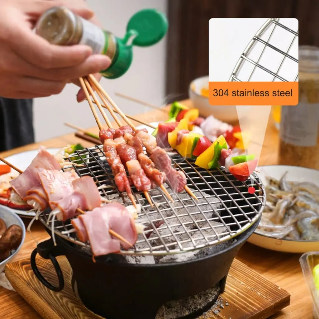 Cast Iron Hibachi Grill Round Small Portable Korean Style Charcoal Barbecue Grill for Outdoor Tabletop Camping BBQ Make tea 10 \