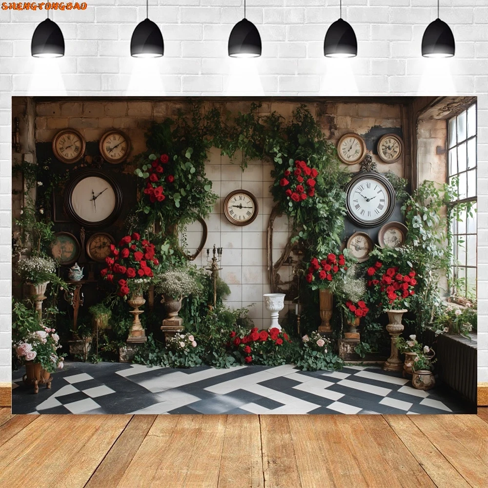 Страна чудес, зеленый лист, красная роза, фон для фотосъемки, фантазия, сказка, украшение для дня рождения для девочек, фон для фотостудии