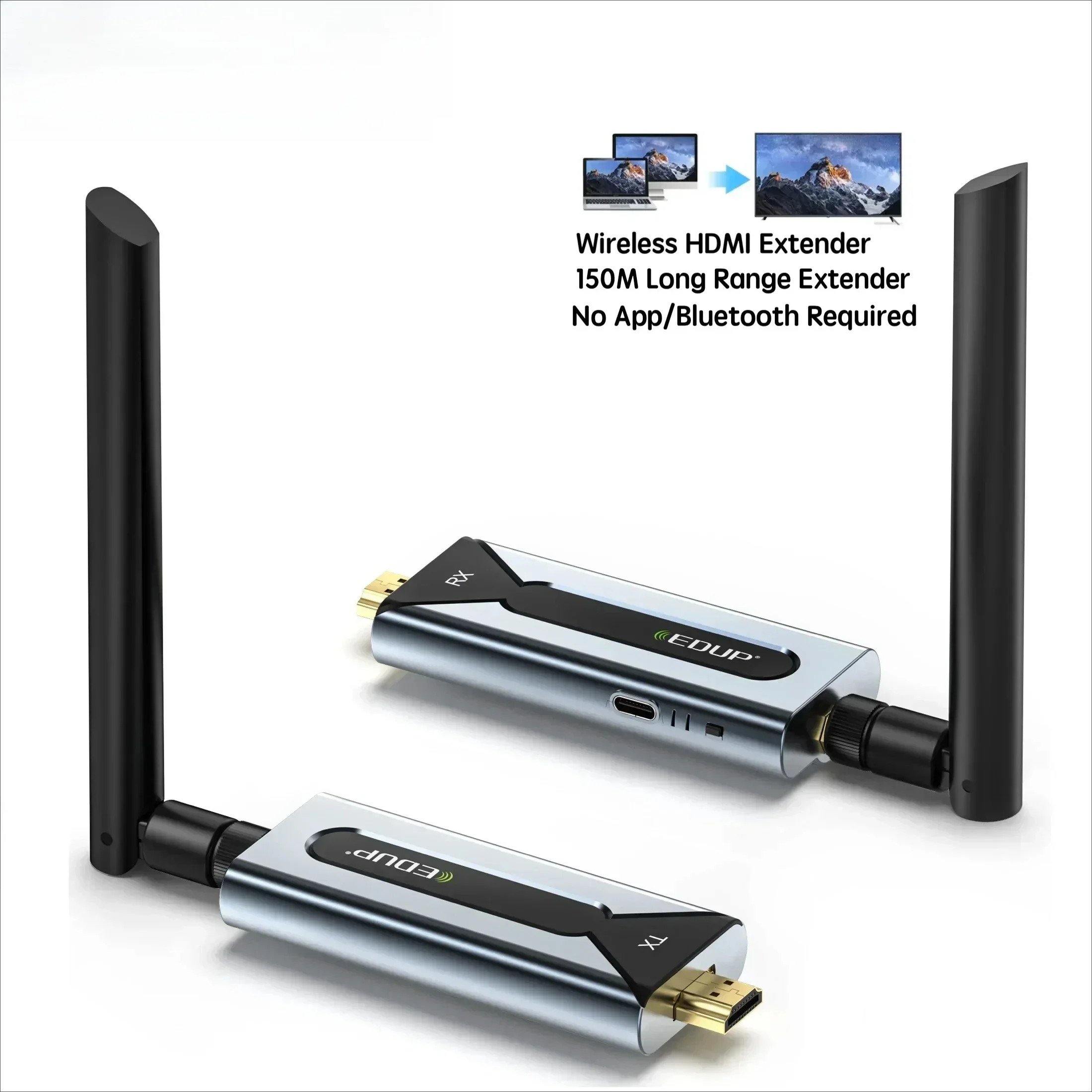 Wireless HDMI Video Transmitter Receiver Kit 150M Range Wireless Screen Sharing Device Video Extender Plug and Play with Antenna