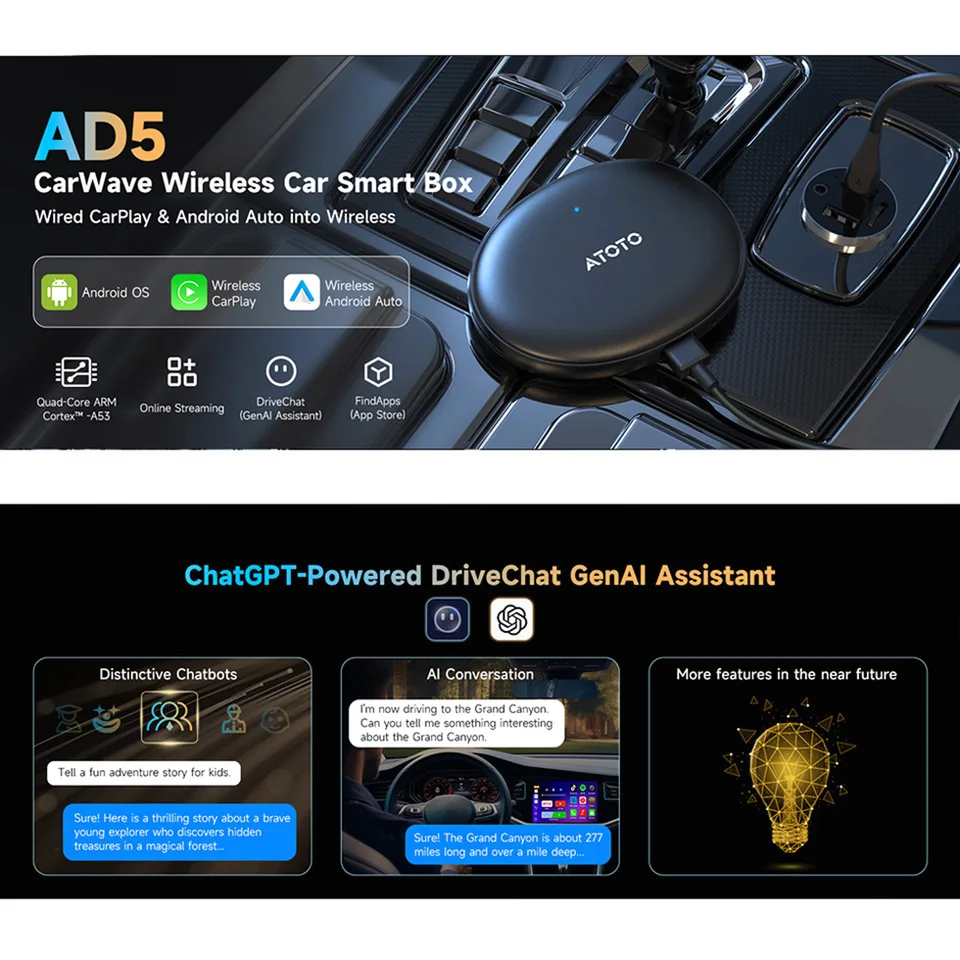 ATOTOスマートカーAIボックス Android Auto ワイヤレス CarPlay