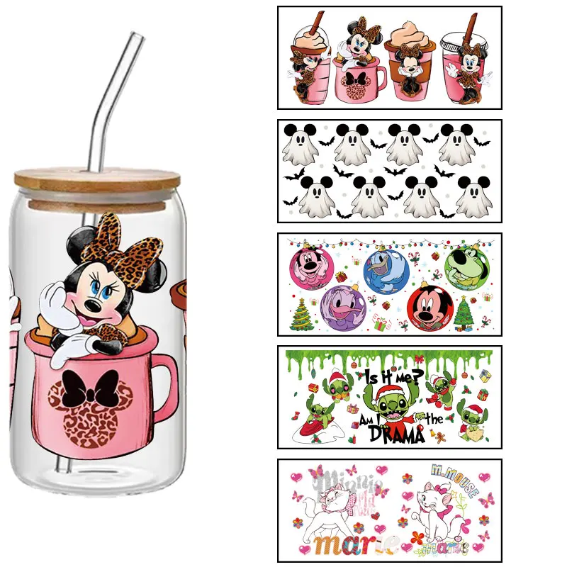 Disney Mickey 16 oz UV DTF Cup Stickers Glasses 3D Transfer Stickers Waterproof Self-adhesive