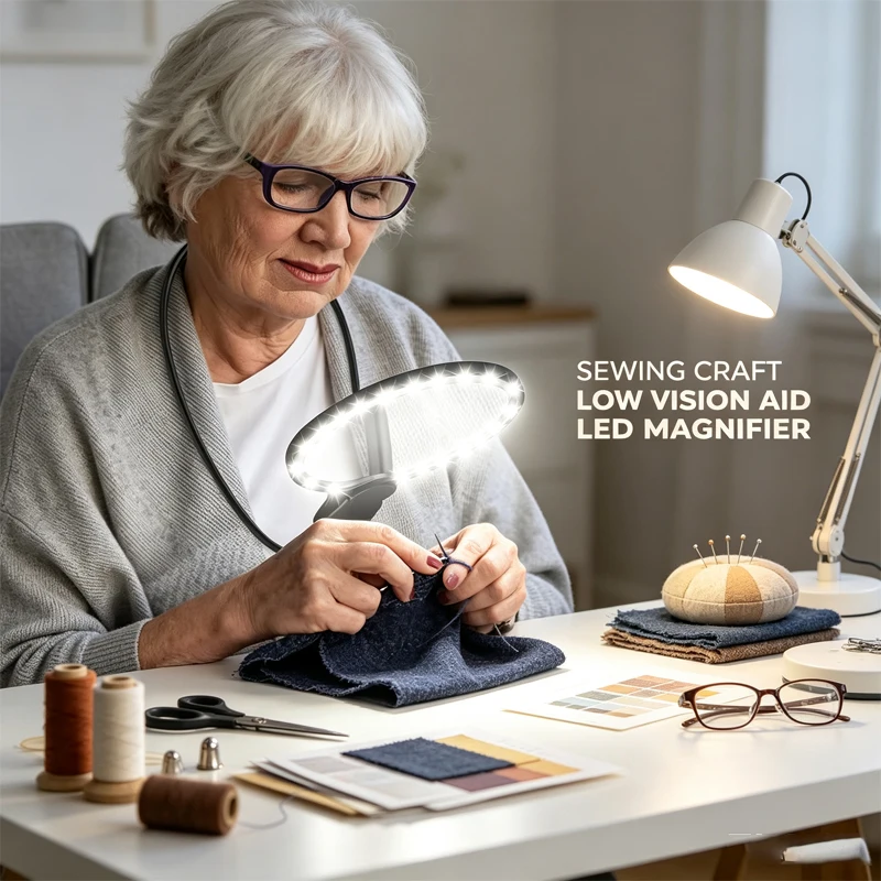 Protable Magnifying Glass with Light for Reading: 5X Hands Free Magnifier  for Neck Wear Seniors Sewing Low Vision Elderly
