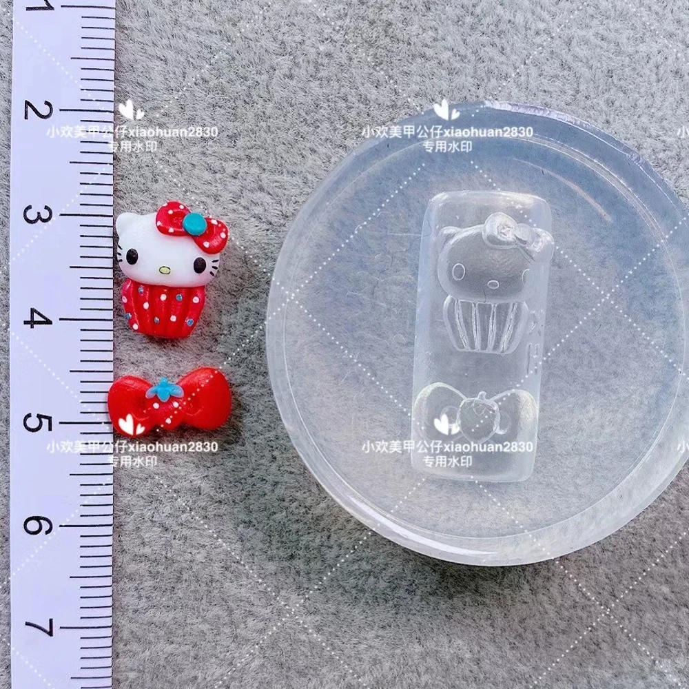 Kawaii Sanrio Hello Kitty Dessert Cake Nail Art Resin Silicone Mould Finished Product Diy Strawberry Bowknot Mold Accessories