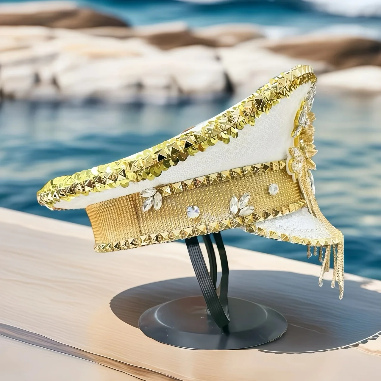 قبعة زي مهرجان الموسيقى HongLuan، قبعات الكابتن حجر الراين للمرأة الكرنفال، إكسسوارات نسائية تنكرية