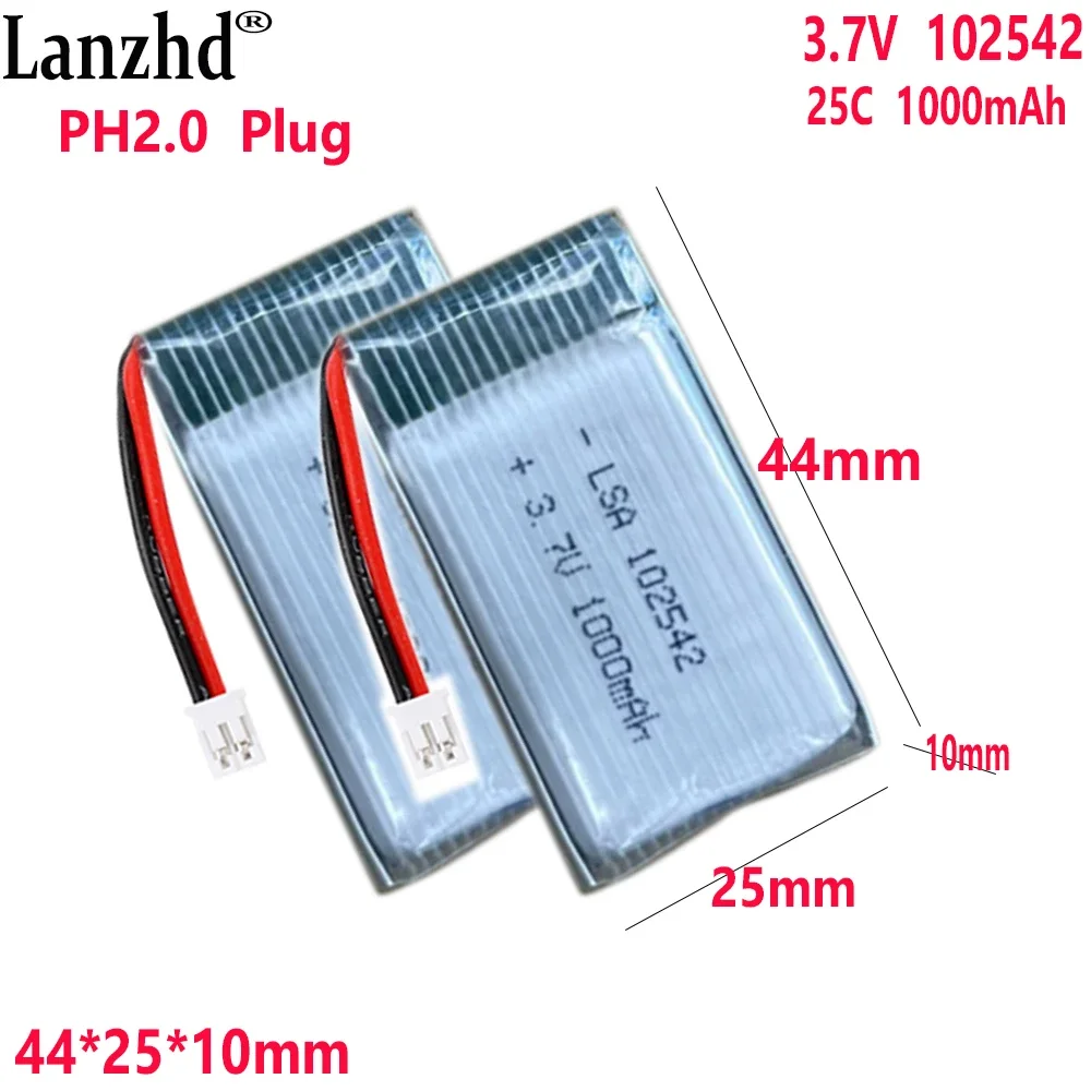 

3.7V Li polymer Lithium Battery 25C rate 1000mAh For Drone model airplane model battery 102542 42*25*10mm With PH2.0 Plug