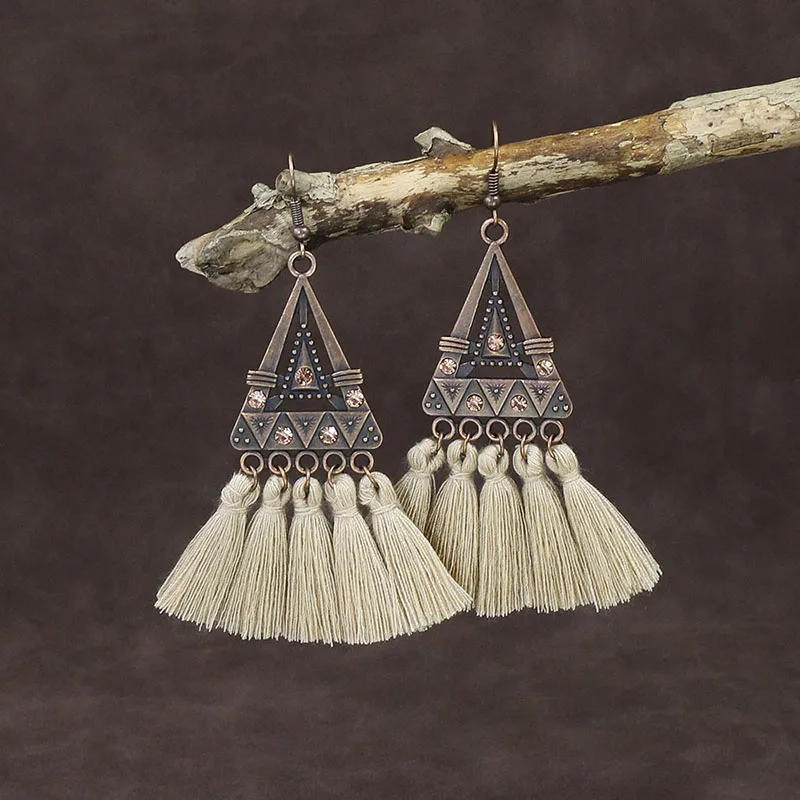 Ethnic Bohemian Tassel Fringe Long Dangle Earring For Women Wooden Beaded Geometric Handmade Drop Earrings Jewelry Pendientes