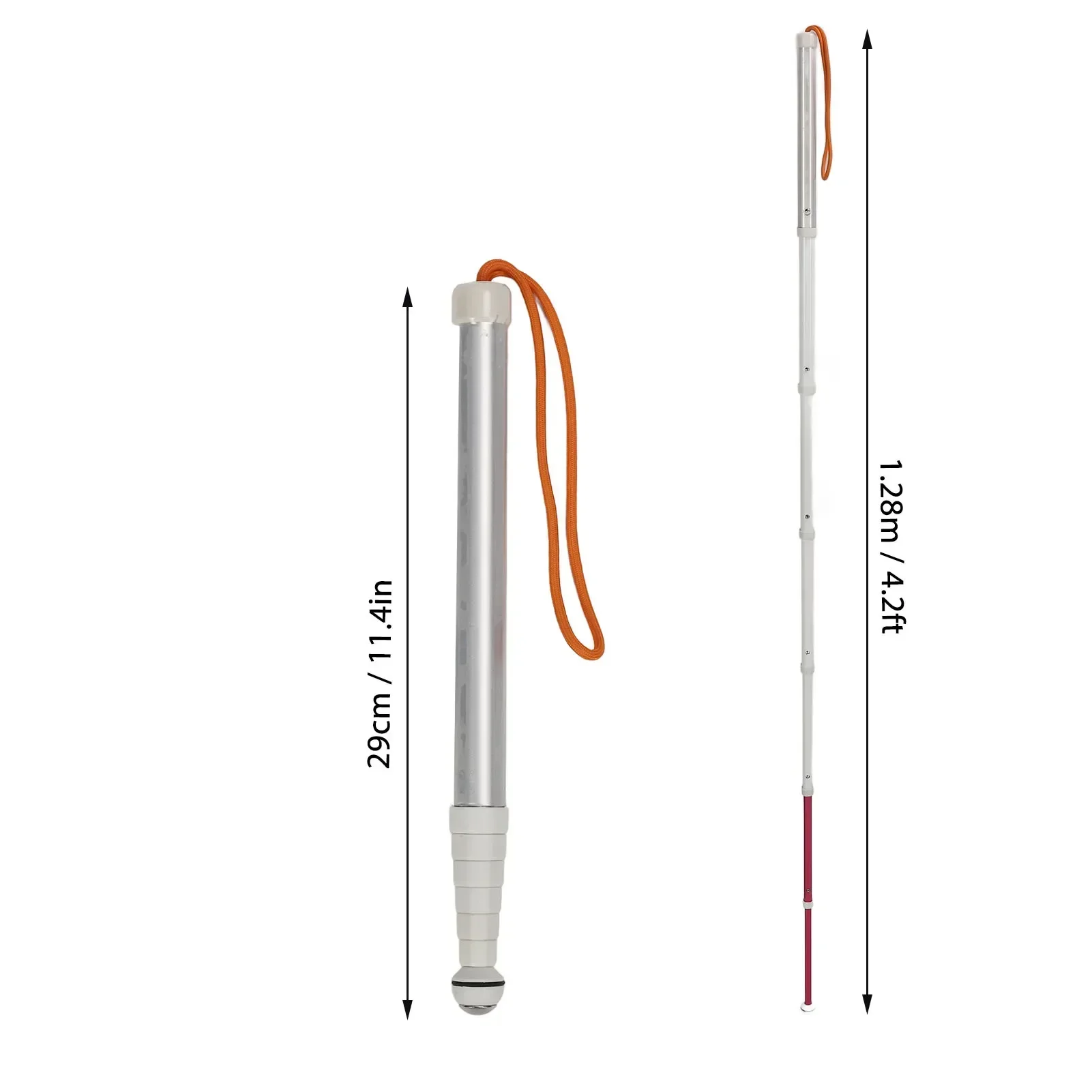 Telescopic Blind Cane Walking Stick Blind Reflective Cane Lanyard Anti Slip Foldable Lightweight 1.28m Shockproof Crutch