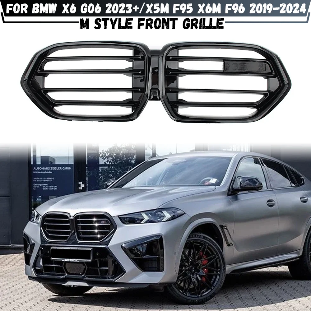 

For BMW X6 G06 2023+ xDrive30i 40i M60i M50D / X5M F95 X6M F96 2019-2024 Car Front Kidney Grille Black Front Bumper Racing Grill