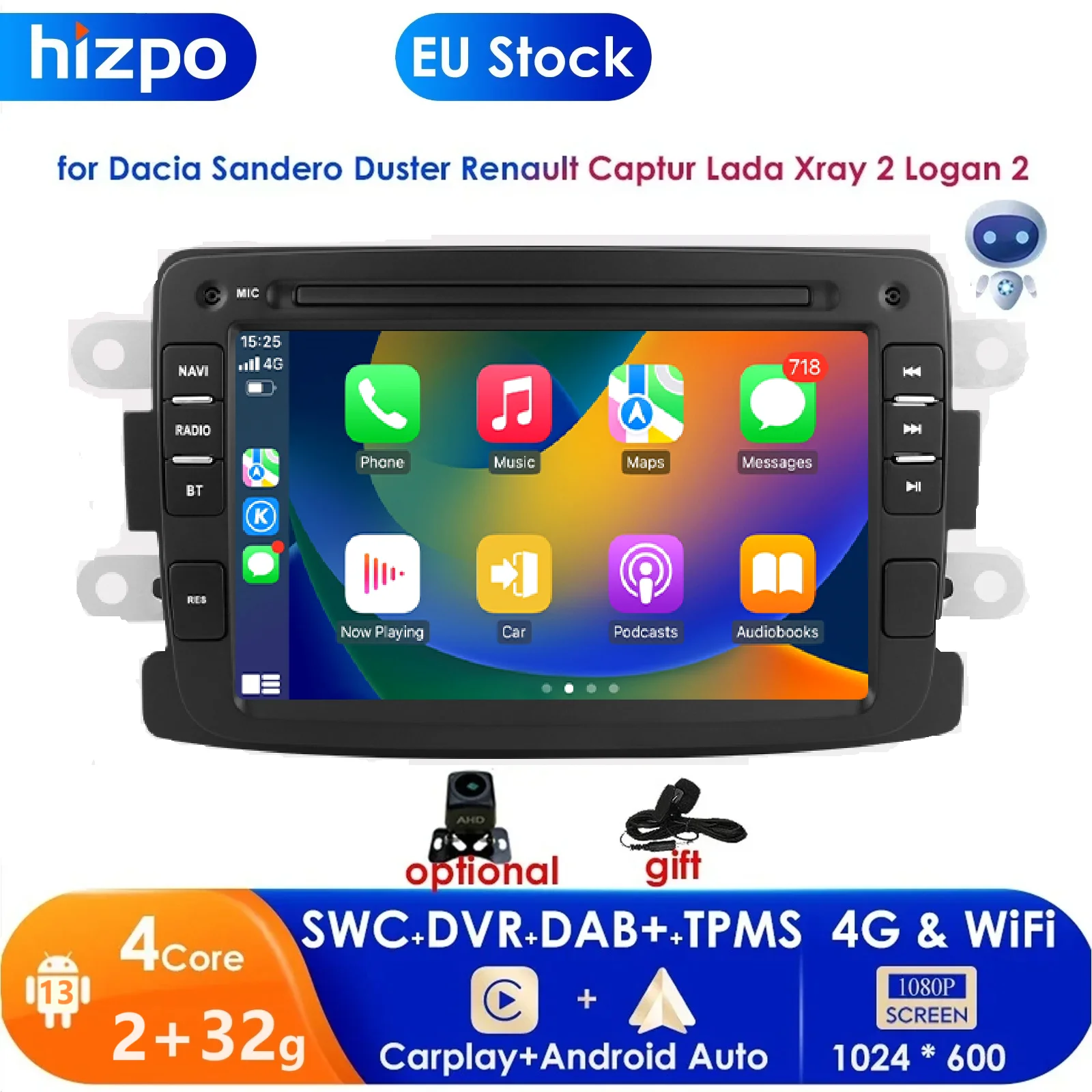 7'' Carplay 2din Android 13 Car Stereo Multimedia Video Player for Renault Dacia Duster Sandero Lodgy Dokker AutoRadio GPS WIFI