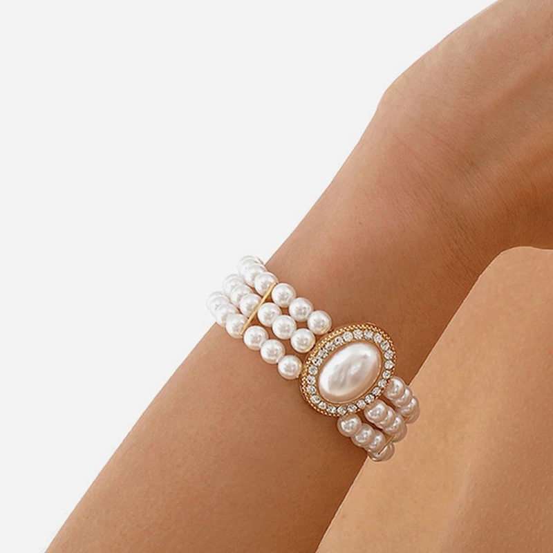 Imitation Pearl Multi Lines Beaded Bracelets For Women Wedding Jewelry Vintage Party Accessories Timeless New Style Gift 2023688