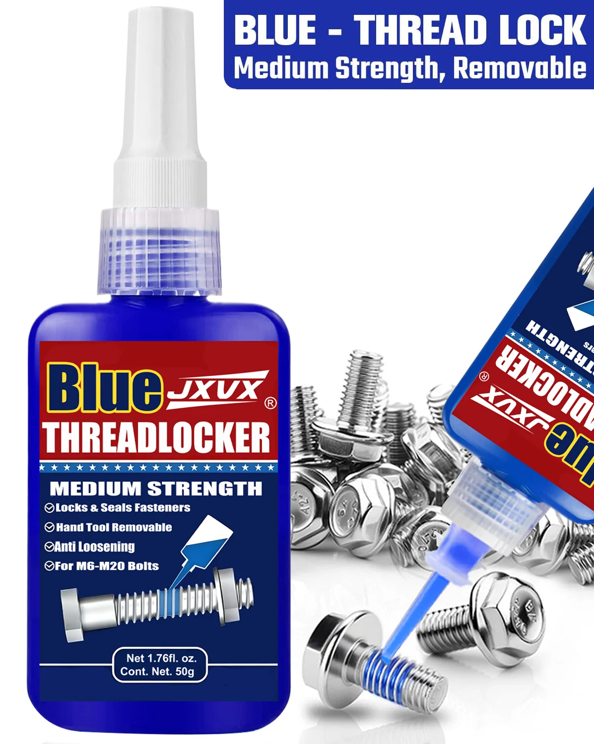 Blue Medium Strength Threadlocker Quick-Drying Screw Locking Agent 50ml Threadlocker 243 Thread Locking Liquid Strong Anti-Slip Thread Fixing Adhesive