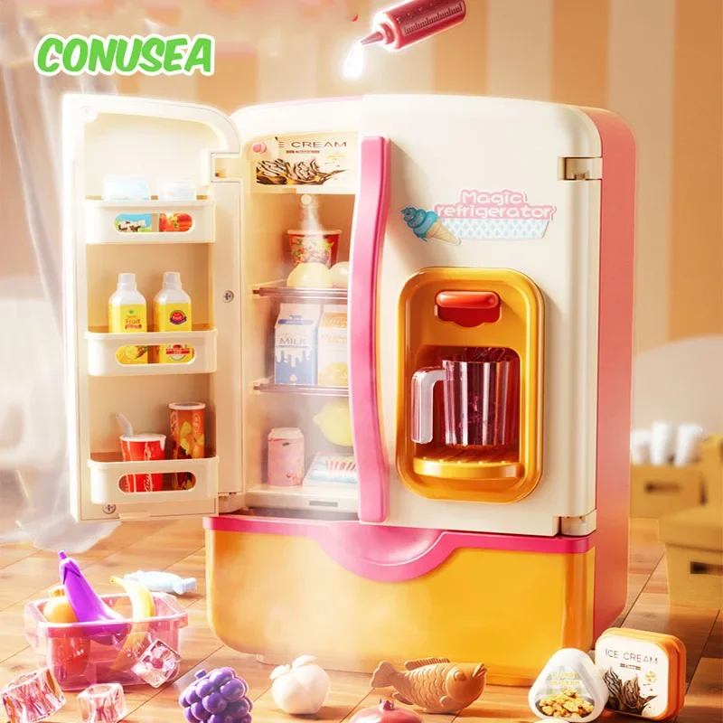 Kinderkeukenspeelgoed Elektrische koelkast met minivoedsel Fantasiespelset voor kinderen Speelhuis Speelhuisspellen Kinderen meisjes