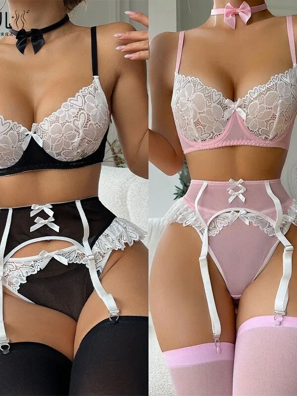 Body Sexy bordado de encaje de tres puntos translucidez unirse Bobysuit para mujeres peleles suave estilo coreano ceñido al cuerpo KLNM