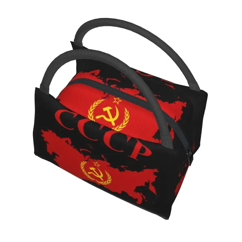 Sovjet Union Map Cccp Ussr Hamer En Sikkel Rode Ster Geïsoleerde Lunch Tas Voor School Kantoor Draagbare Thermische Koeler Bento Box